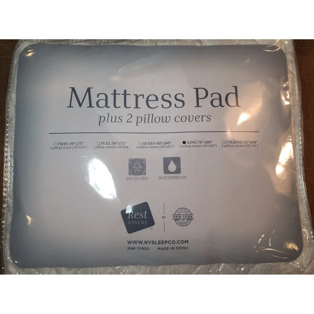 Rest Assure King Mattress Pad Waterproof Jacquard White with 2 Pillow Covers